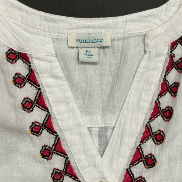 Sundance Embroidered Tunic Top Women’s Petite L PL Boho Cotton Gauze Sleeveless - Picture 2 of 3